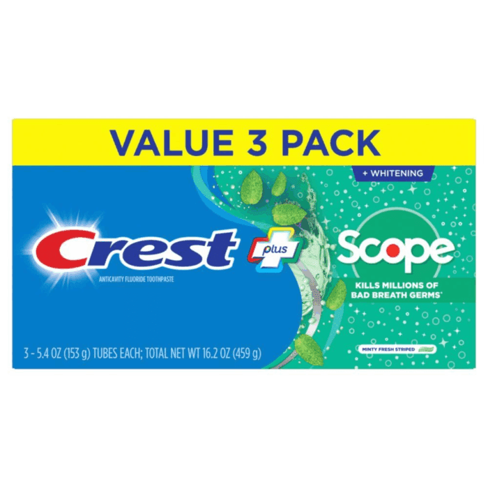 + Scope Whitening Toothpaste - Pack of 3, 5.4 Oz Tubes - Anticavity Fluoride Toothpaste, Fresh Breath, Kills Germs - Tartar Protection, Enamel Protection - Minty Fresh Flavor - Image 7