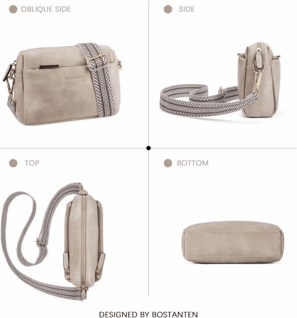 Small Crossbody Purse for Women Triple Zip Cell Phone Leather Handbag with Colored Shoulder Strap - Image 7
