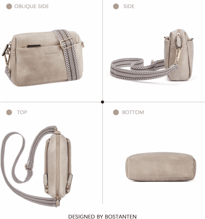 Small Crossbody Purse for Women Triple Zip Cell Phone Leather Handbag with Colored Shoulder Strap - Image 7
