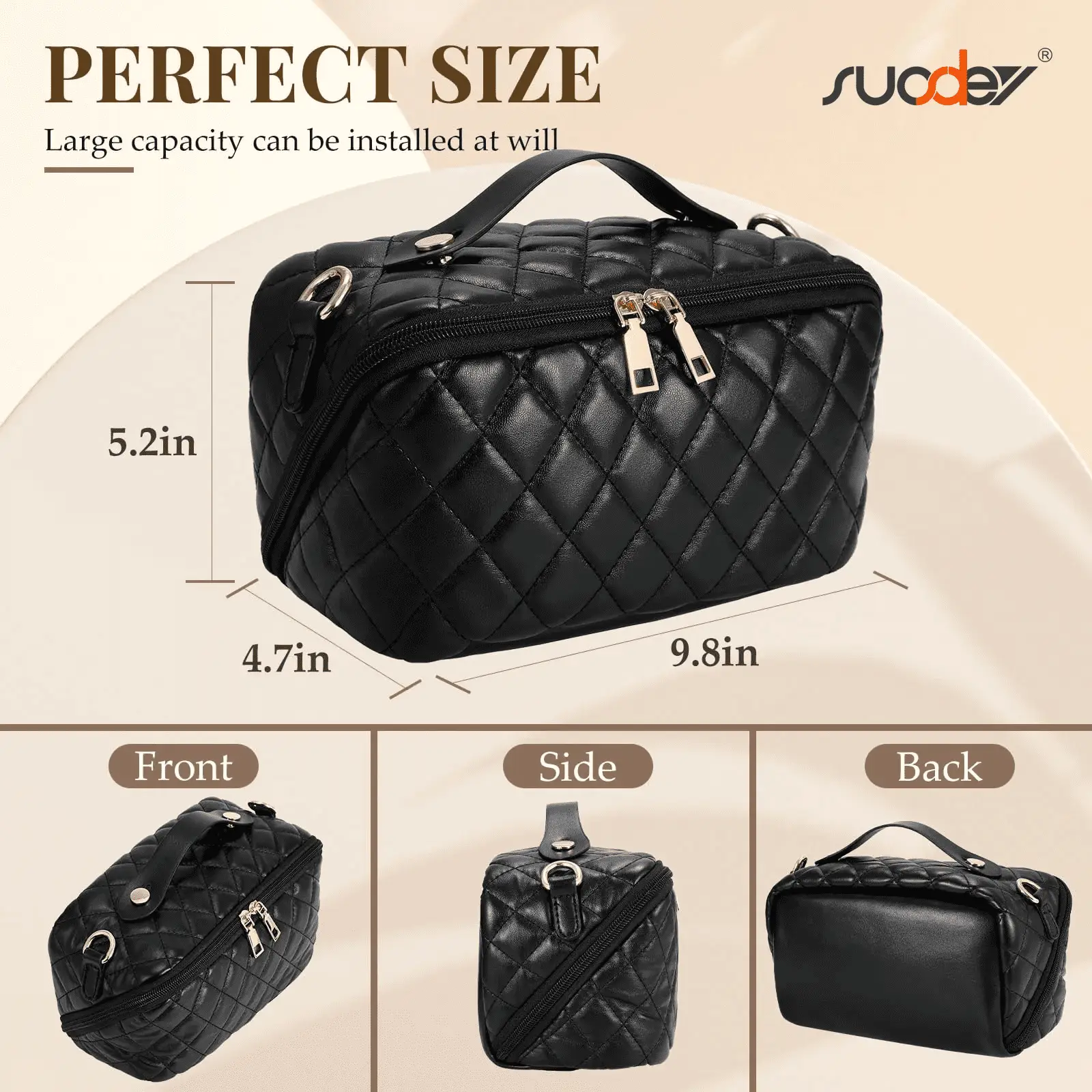 2 in 1 Crossbody Makeup Bag,Large Capacity Luxury Leather Cosmetic Bag for Travel - Image 6