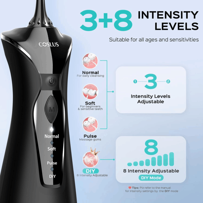 Water Dental Flosser Pick for Teeth: 4 Modes Cordless Portable 300ML Larger Tank Water Teeth Cleaner IPX7 Waterproof Flossing Cleaning Picks for Home Travel Black C30(FC5360) - Image 3