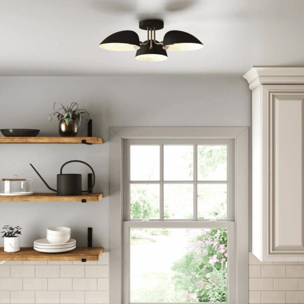 Argo Semi Flush Ceiling Mount 3-Light Fixture with Retro Black Rounded Shade for Hallway, Kitchen or Bedroom - Image 2