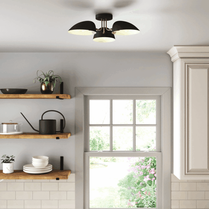 Argo Semi Flush Ceiling Mount 3-Light Fixture with Retro Black Rounded Shade for Hallway, Kitchen or Bedroom - Image 2