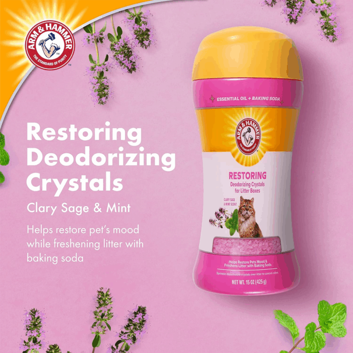 Restoring Cat Litter Box Deodorizing Crystals, Clary Sage & Mint Scent - Cat Smell Eliminator for Home, Odor Control, Cat Litter Crystals, Cat Essentials, 15 Ounce - Image 3