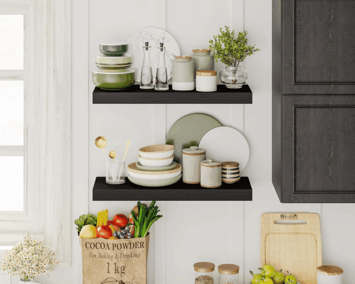 15.8In Black Floating Shelves, Set of 6 Wood Shelves, Farmhouse Shelf Wall Decor for Bathroom, Bedroom, Living and Kitchen Room - Image 5