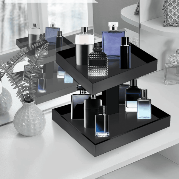 Black Perfume Organizer for Men - 2 Tier Acrylic Cologne Rack Organizer for Men, Rectangular Vanity Storage with Sturdy Design, Space Saver for Bathroom & Bedroom - Image 4