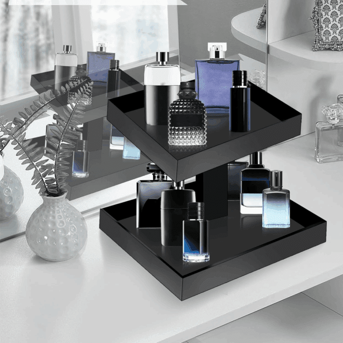 Black Perfume Organizer for Men - 2 Tier Acrylic Cologne Rack Organizer for Men, Rectangular Vanity Storage with Sturdy Design, Space Saver for Bathroom & Bedroom - Image 4