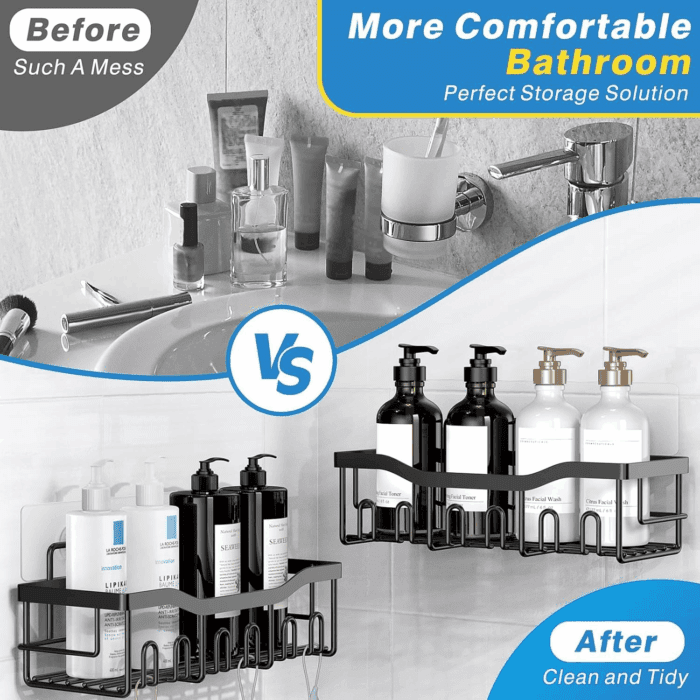 Adhesive Shower Caddy, 5 Pack Rustproof Stainless Steel Bath Organizers with Large Capacity, No Drilling Shelves for Bathroom Storage & Home Decor - Image 3
