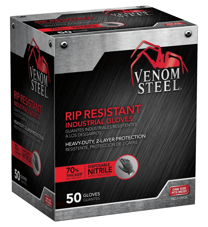 Premium Industrial Black Nitrile Gloves, One Size Fits Most, 50 Ct