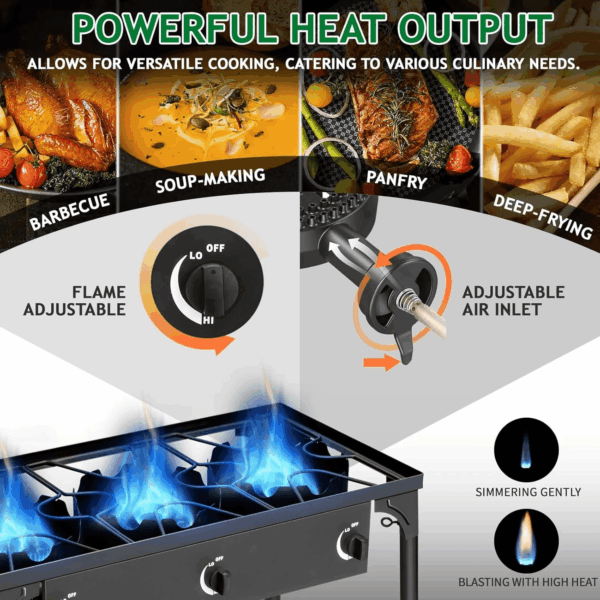 3-Burner Propane Camping Stove, Gas Stove for Outdoor Cooking BBQ, 225,000 -BTU, 20 PSI Regulator, High Pressure, Heavy Duty, Black - Image 7