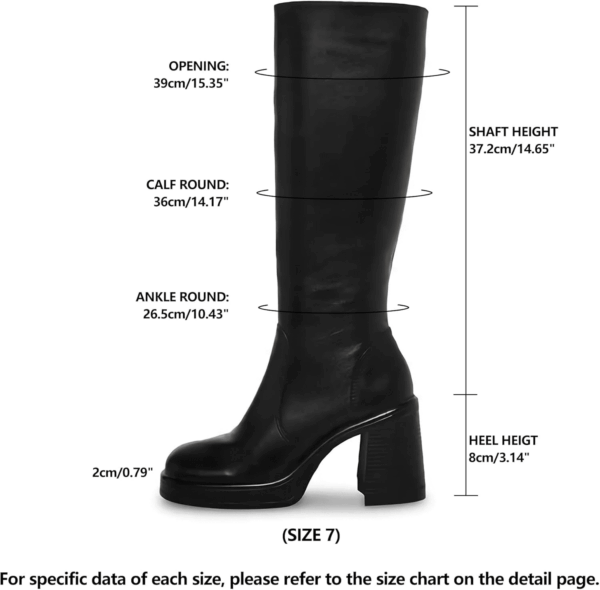 Black Leather Boots Platform Boots for Women Square Toe Chunky Block Heeled Boots - Image 2