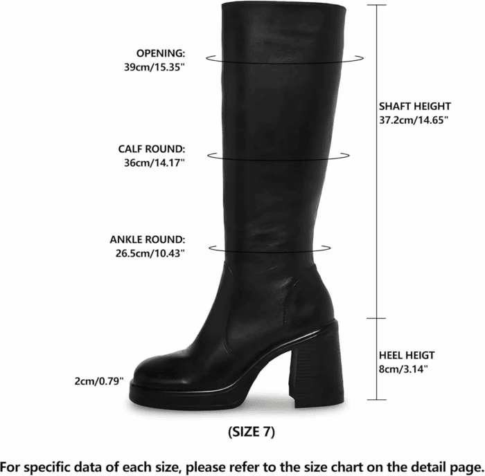 Black Leather Boots Platform Boots for Women Square Toe Chunky Block Heeled Boots - Image 2