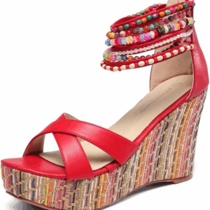 Women'S Wedge Sandals with Pearls across the Top Platform Sandals High Heels