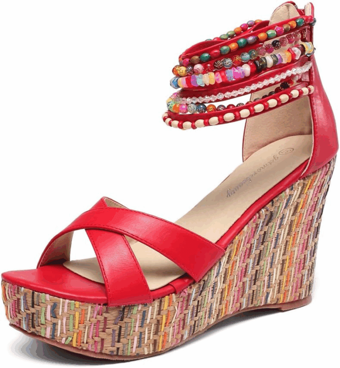 Women'S Wedge Sandals with Pearls across the Top Platform Sandals High Heels