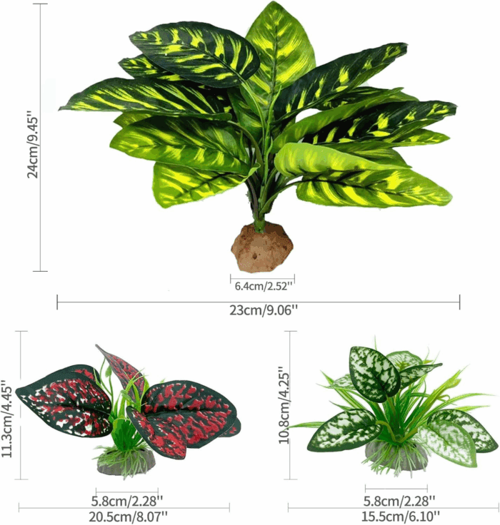 Reptile Artificial Plants, Terrarium Plants Decorations Supplies, Aquarium Fish Tank Plant, Amphibian Habitat Hideout Tank Accessories(L Set-3Pcs/B) - Image 2