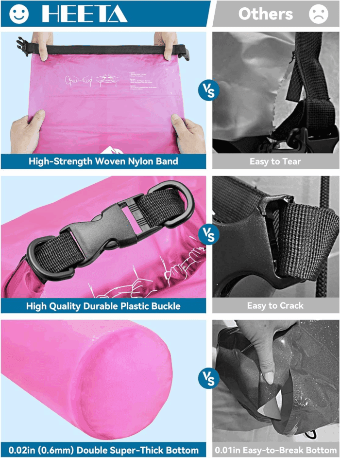 Dry Bag Waterproof for Women Men, 5L/10L/20L/30L/40L Roll Top Lightweight Dry Storage Bag Backpack with Phone Case for Travel, Swimming, Boating, Kayaking, Camping & Beach, 11 Transparent Colors - Image 4