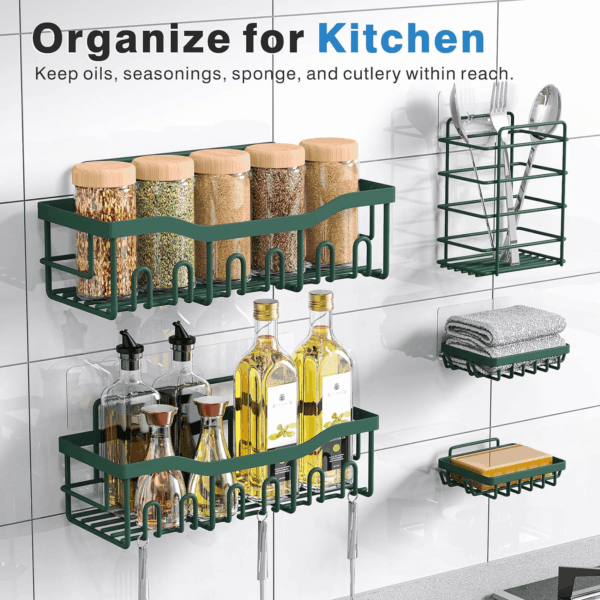 5-Pack Rustproof Stainless Steel Shower Caddy – No Drill Adhesive Bathroom Organizer with Large Capacity, Spacious Shower Shelves for inside Shower, Kitchen & Home Decor Storage - Image 6