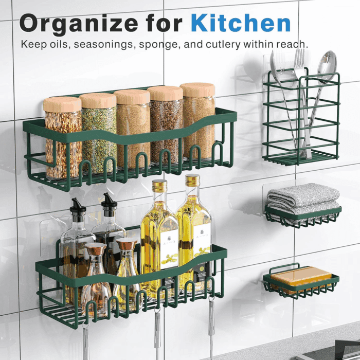 5-Pack Rustproof Stainless Steel Shower Caddy – No Drill Adhesive Bathroom Organizer with Large Capacity, Spacious Shower Shelves for inside Shower, Kitchen & Home Decor Storage - Image 6