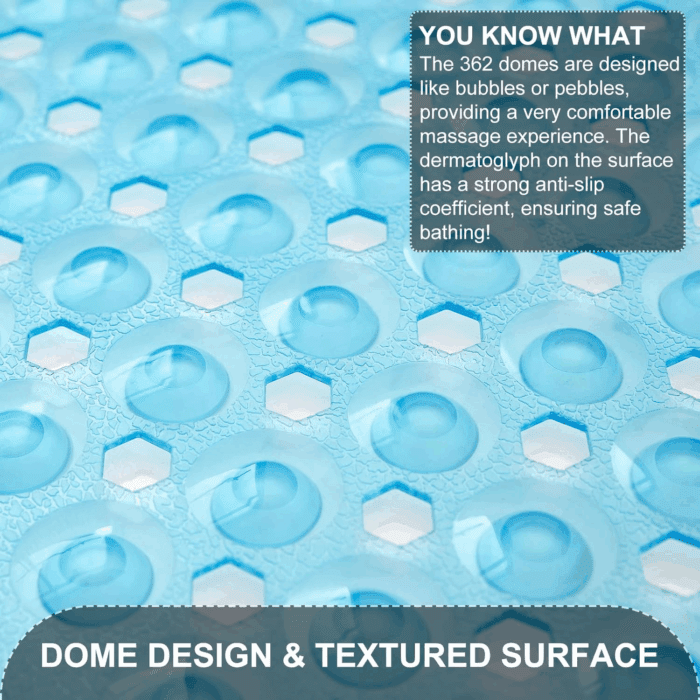 Bath Tub and Shower Mats, Non Slip 40 X 16 Inch Extra Large Bathtub Mat, Machine Washable Bathmat with Drain Holes, Suction Cups for Bathroom Floor, Clear Blue - Image 2