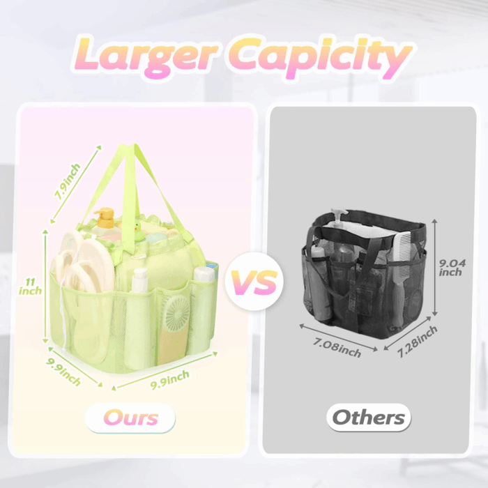 Mesh Shower Caddy Portable with Drawstring, Dorm Room Essentials for College Students Girls & Boys, Large Shower Bag for Camping,Swimming,Gym,Travel,Bathroom - Green - Image 4
