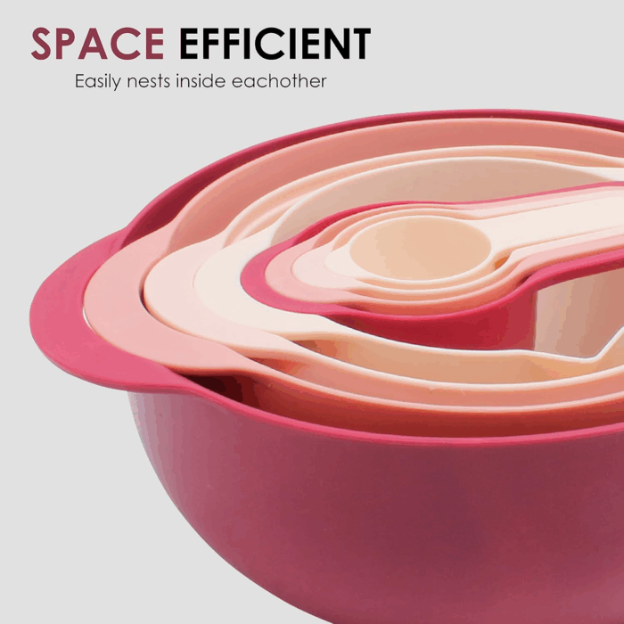Nesting Bowls with Measuring Cups Colander and Sifter Set - Includes Mixing Bowls, Colander, Sifter and Measuring Cups, Rose, 8 Pc Bowl - Image 2