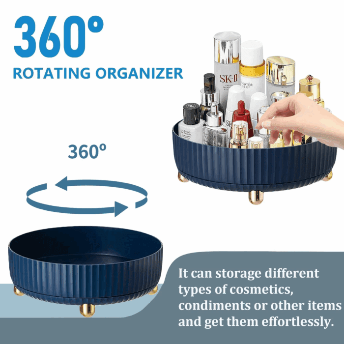 Makeup Perfume Organizer, 360 Degree Rotating Skincare Organizer Large Capacity Cosmetic Desk Spinning Storage Lotions Display Cases for Dresser, Blue - Image 4