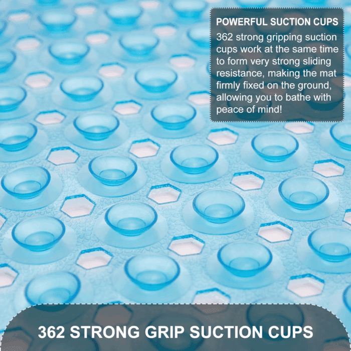 Bath Tub and Shower Mats, Non Slip 40 X 16 Inch Extra Large Bathtub Mat, Machine Washable Bathmat with Drain Holes, Suction Cups for Bathroom Floor, Clear Blue - Image 3