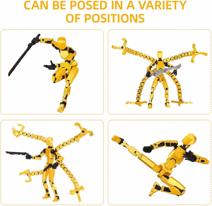 T13 Action Figure Assembly Completed, Upgraded 3D Printed T13 Action Figure, the Dummy 13 Is Very Suitable for Office Desks and Birthday Cake Decorations (Yellow) - Image 4