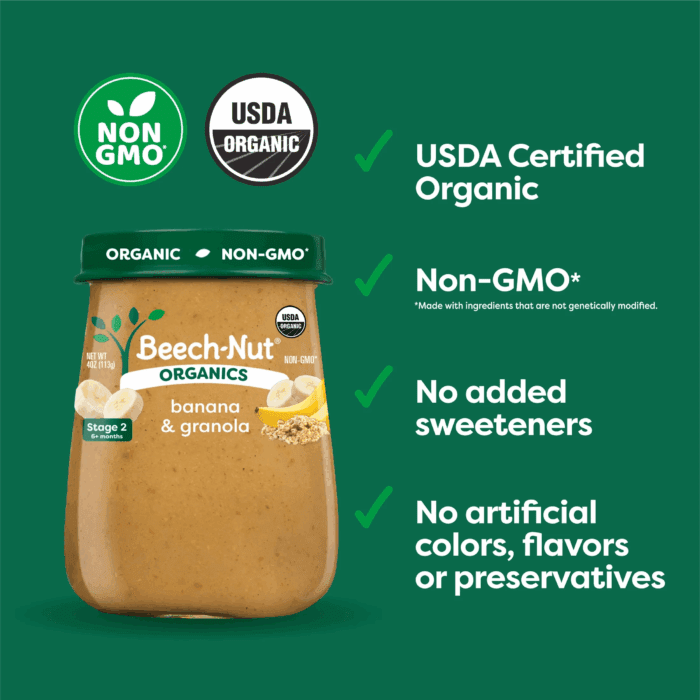 Organics Stage 2 Organic Baby Food, Banana & Granola, 4 Oz Jar - Image 2