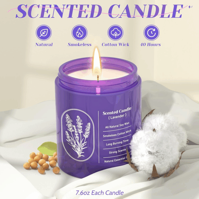 Lavender Candles for Home Scented, 7.6 Oz Purple Jar Candle, Natural Fragrance for Women, 40 Hour Long-Lasting Burn Scented Candle for Birthday - 1 Pack - Image 3