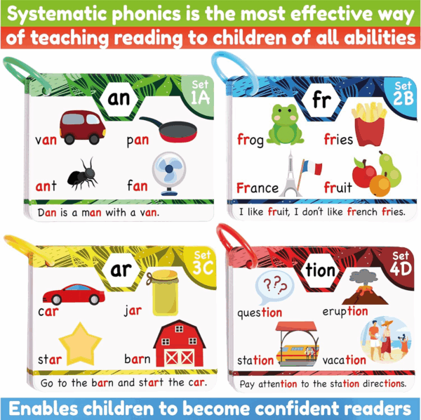 Phonics Flash Cards - Learn to Read in 20 Stages - Digraphs CVC Blends Long Vowel Sounds - Games for Kids Ages 4-8 Kindergarten First Second Grade Homeschool Educational Study Activity - Image 4