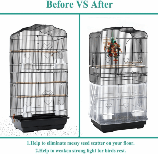 Bird Cage Seed Cather,Universal Adjustable Birdcage Cover Skirt Nylon Mesh Netting Parrot Parakeet Macaw African round Square Cages Cover - Image 4