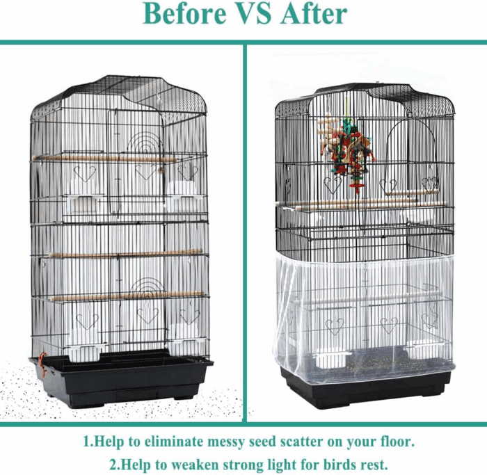 Bird Cage Seed Cather,Universal Adjustable Birdcage Cover Skirt Nylon Mesh Netting Parrot Parakeet Macaw African round Square Cages Cover - Image 4