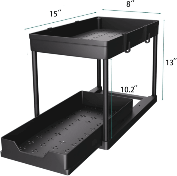 Under Sink Organizer 2 Pack, Bathroom Cabinet Organizer, 2 Tier Sliding Cabinet Basket Organizer Drawer, Multi-Purpose Bath Collection Baskets for Bathroom (Black) - Image 2