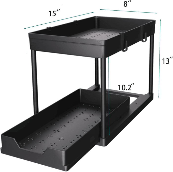 Under Sink Organizer 2 Pack, Bathroom Cabinet Organizer, 2 Tier Sliding Cabinet Basket Organizer Drawer, Multi-Purpose Bath Collection Baskets for Bathroom (Black) - Image 2