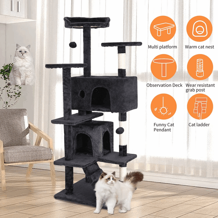 54In Cat Tree Tower for Indoor Cats,Multi-Level Furniture Activity Center with Scratching Posts Stand House Condo Funny Toys Kittens Pet Play House,Dark Gray - Image 5