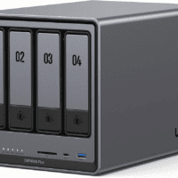 Nasync DXP4800 plus 4-Bay Desktop NAS, Intel Pentium Gold 8505 5-Core CPU, 8GB DDR5 RAM, 128G SSD, 1 * 10Gbe, 1 * 2.5Gbe, 2 * M.2 Nvme Slots, 4K HDMI, Network Attached Storage (Diskless)