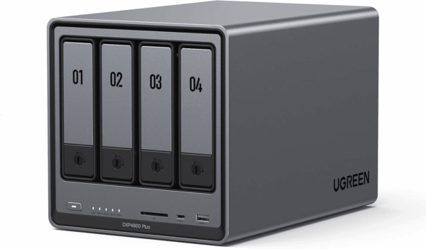 Nasync DXP4800 plus 4-Bay Desktop NAS, Intel Pentium Gold 8505 5-Core CPU, 8GB DDR5 RAM, 128G SSD, 1 * 10Gbe, 1 * 2.5Gbe, 2 * M.2 Nvme Slots, 4K HDMI, Network Attached Storage (Diskless)