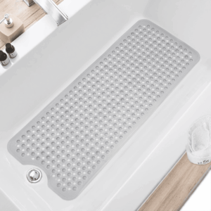 Upgrade Bath Tub and Shower Mats, Non Slip 40 X 16 Inch Extra Large Bathtub Mat, Machine Washable Bathmat with Drain Holes, Suction Cups for Bathroom Floor, Clear Gray