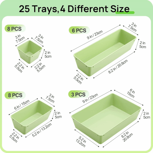 25 PCS Plastic Drawer Organizers Set, 4-Size Versatile Bathroom and Vanity Drawer Organizer Trays, Storage Bins for Makeup, Bedroom, Kitchen Gadgets Utensils and Office - Image 2