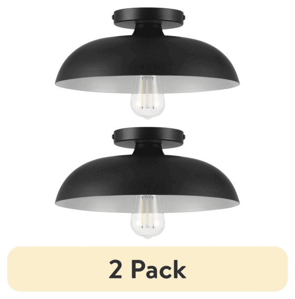 Contemporary 1-Light Flush Mount, Matte Black Finish, White Inner Shade - Image 8