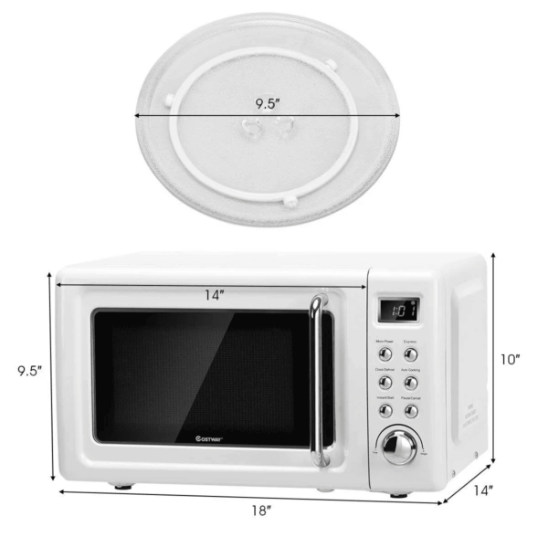 0.7Cu.Ft Retro Countertop Microwave Oven 700W LED Display Glass Turntable White - Image 3
