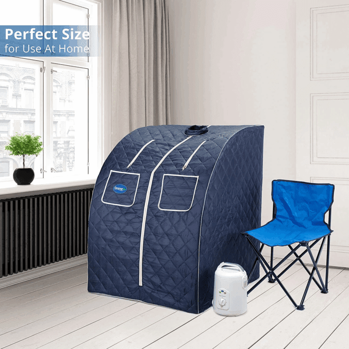 Oversized Portable Steam Sauna Spa - Relaxation at Home - 60 Minute Timer - 800 Watt Steam Generator - Chair Included - Blue Satin - Image 2
