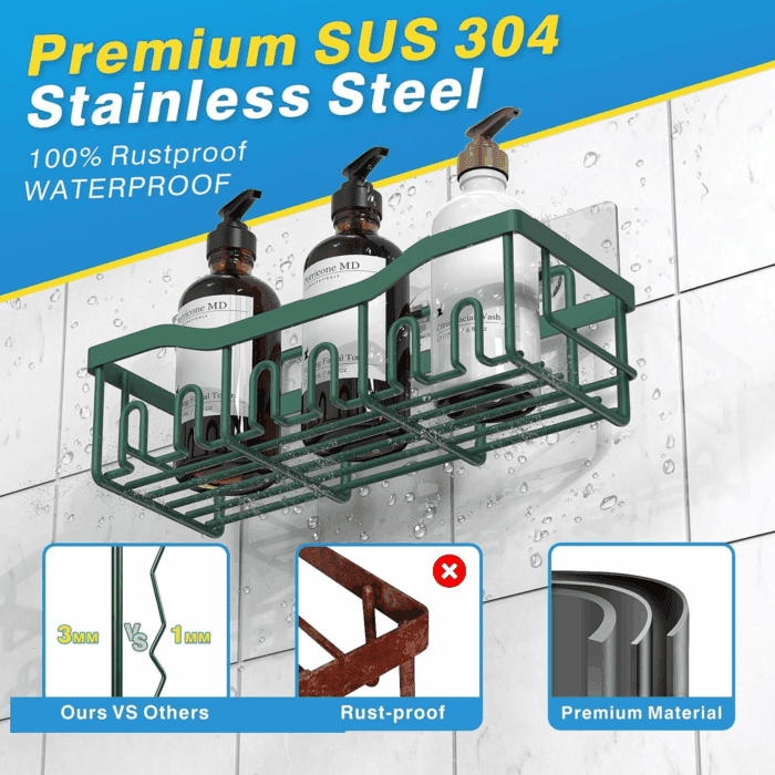 5-Pack Rustproof Stainless Steel Shower Caddy – No Drill Adhesive Bathroom Organizer with Large Capacity, Spacious Shower Shelves for inside Shower, Kitchen & Home Decor Storage - Image 5