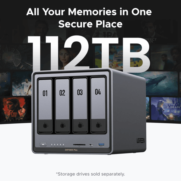Nasync DXP4800 plus 4-Bay Desktop NAS, Intel Pentium Gold 8505 5-Core CPU, 8GB DDR5 RAM, 128G SSD, 1 * 10Gbe, 1 * 2.5Gbe, 2 * M.2 Nvme Slots, 4K HDMI, Network Attached Storage (Diskless) - Image 3