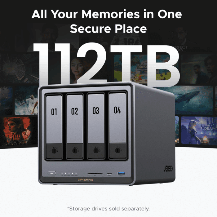 Nasync DXP4800 plus 4-Bay Desktop NAS, Intel Pentium Gold 8505 5-Core CPU, 8GB DDR5 RAM, 128G SSD, 1 * 10Gbe, 1 * 2.5Gbe, 2 * M.2 Nvme Slots, 4K HDMI, Network Attached Storage (Diskless) - Image 3