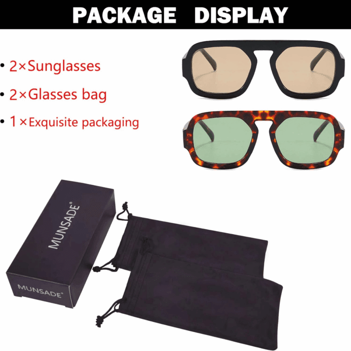Trendy Square Aviator Sunglasses for Women Flat Top Designer Stylish Frame Sun Glasses Vintage Shades - Image 5