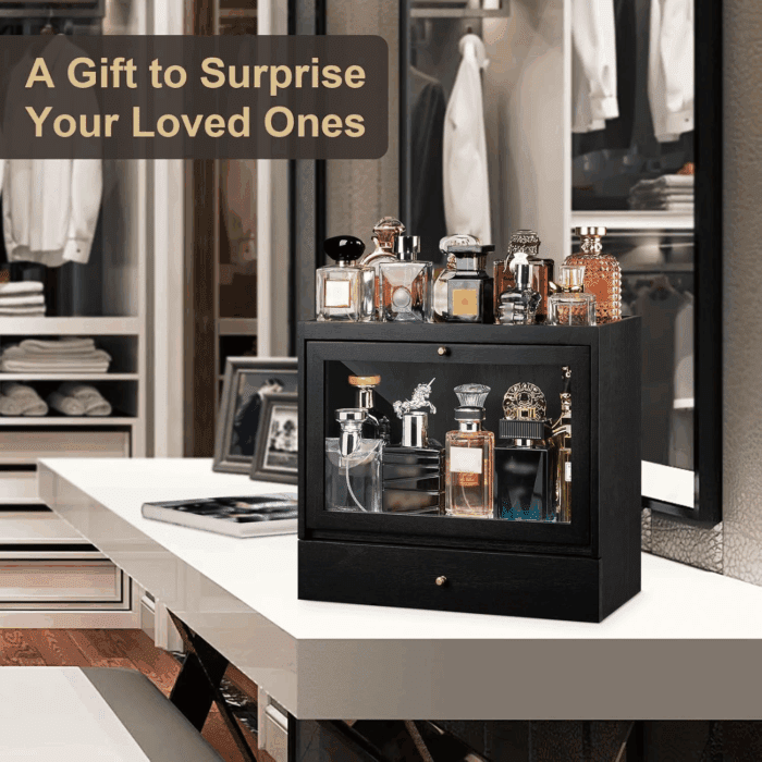 Cologne Organizer for Men, Solid Wood Perfumes Organizer for Men Dresser, Large Capacity Dustproof Cologne Holder with Drawer Storage Perfume Stand Organizer, Ideal Gift for Loved Ones - Image 9