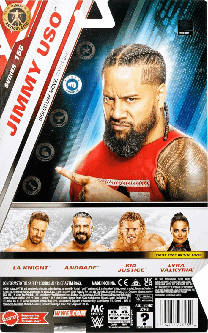 WWE Jimmy USO Action Figure, Main Event Series #155 6-Inch Collectible with 10 Articulation Points & Life-Like Look - Image 5