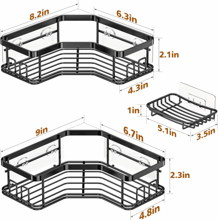 Shower Caddy Organizer, 3-Pack Corner Shower Caddy Organizer Shelves Storage Rack Accessories for Bathroom Countertop Home Decor Set, Black - Image 7